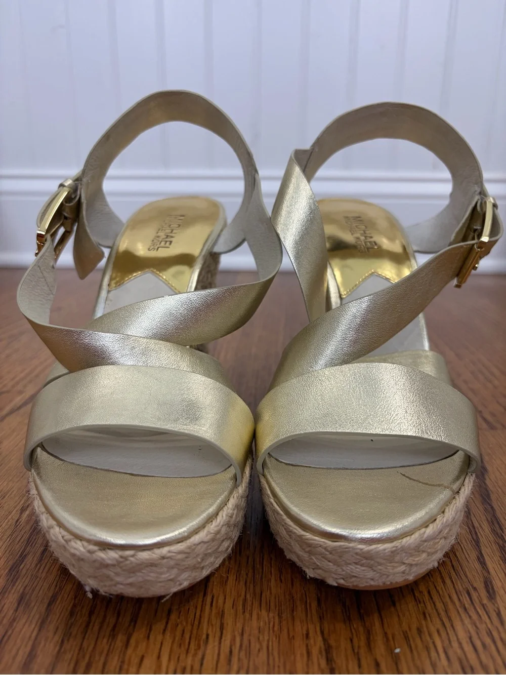 Michael Kors Gold Metallic Espadrille Wedge Sandals (9)